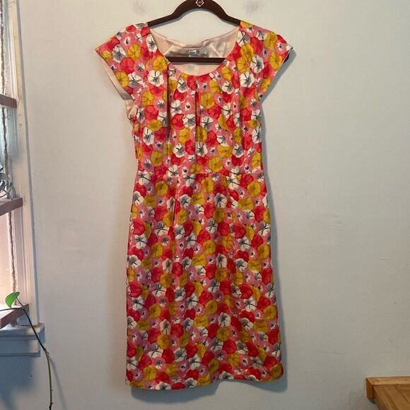 Boden Pink & Yellow Sassy Floral Print 100% Silk Dress Size 2 - Picture 1 of 10